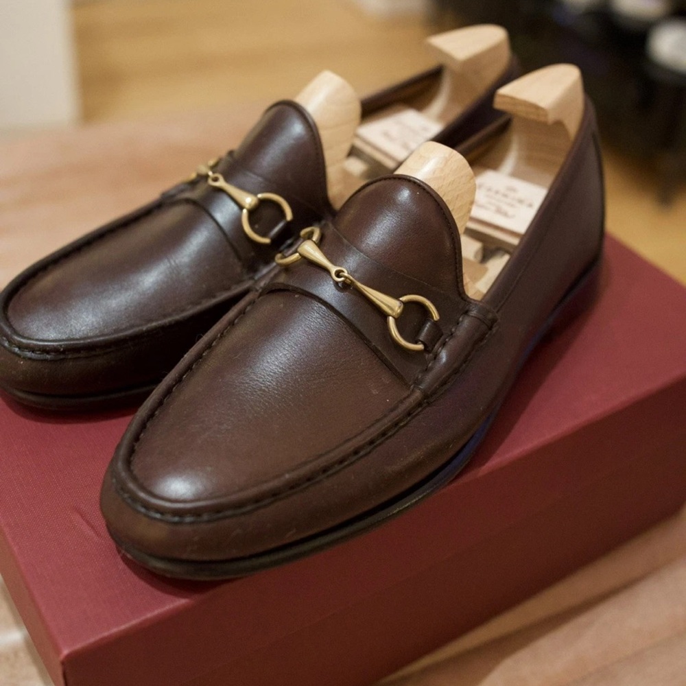 Gold Accent Brown Leather Slip-On Loafers